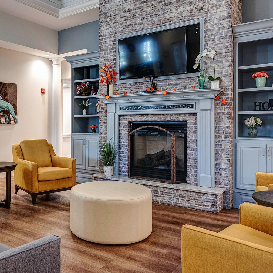 lake zurich firelplace lounge area